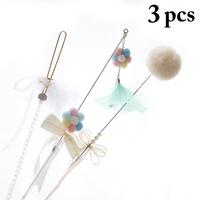 3 sztuk Cat Teaser Wand fałszywe pióro Kitten Teaser Stick interaktywna zabawka dla kota pluszowy kot zabawkowe zwierzątko szkolenia zabawka dla kotów artykuły dla zwierząt 1